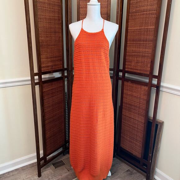 Free People Dresses & Skirts - NWT Free People Orange Crochet Maxi Dress FP Beach Knit Bathing Suit Coverup Lrg
